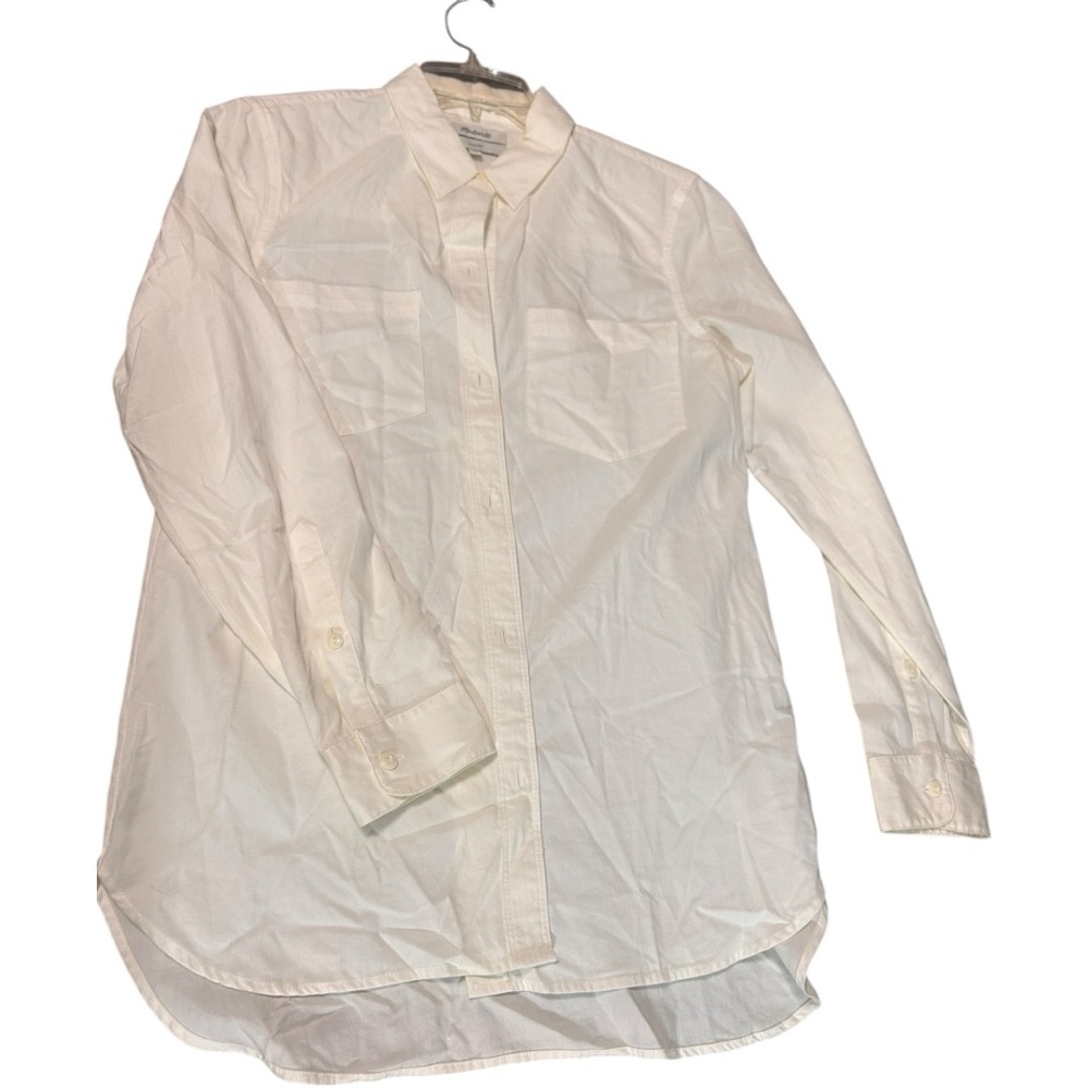 NWT Madewell white classic button down shirt cotton modal chest pockets Sz S